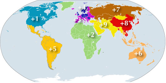 World map with calling codes