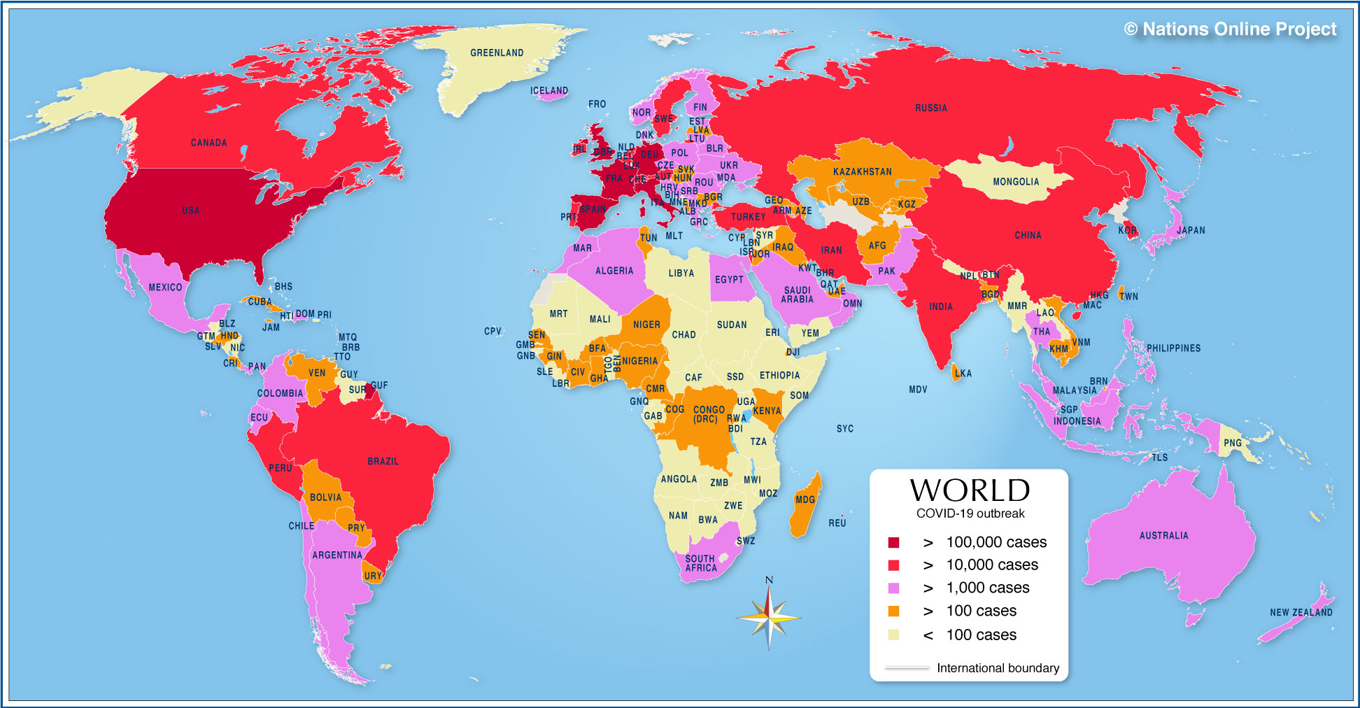 Worldmap Of Covid 19 2019 Ncov Novel Coronavirus Outbreak Nations Online Project