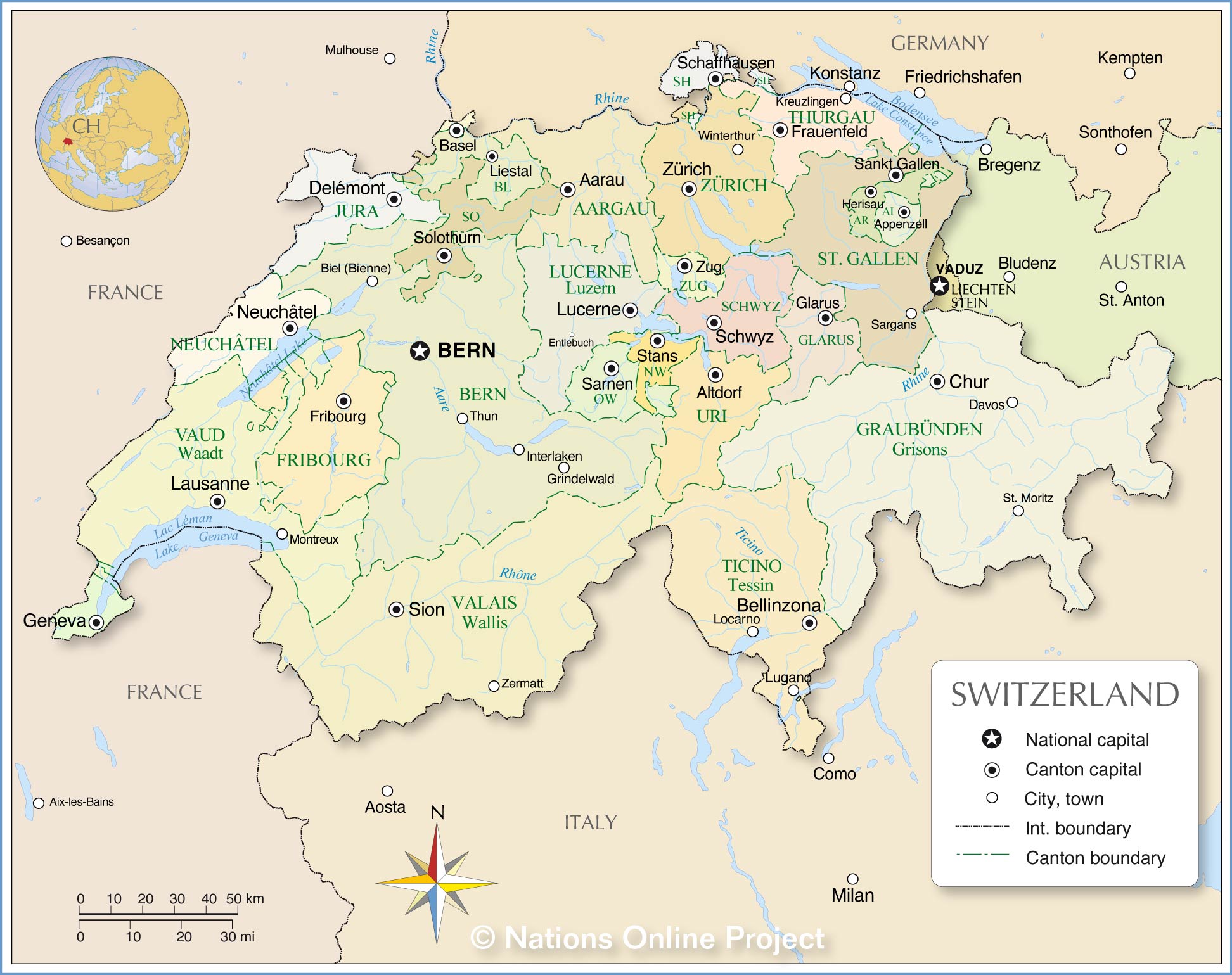 Administrative Map Of Switzerland Nations Online Project Administrative Map Of Switzerland Nations Online Project