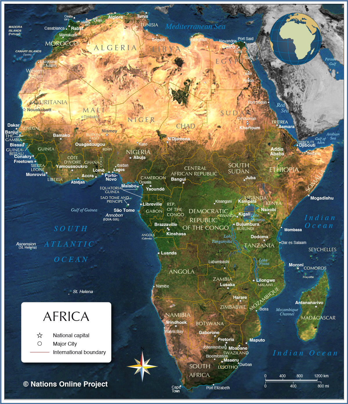 Political map of Africa with capitals and major cities