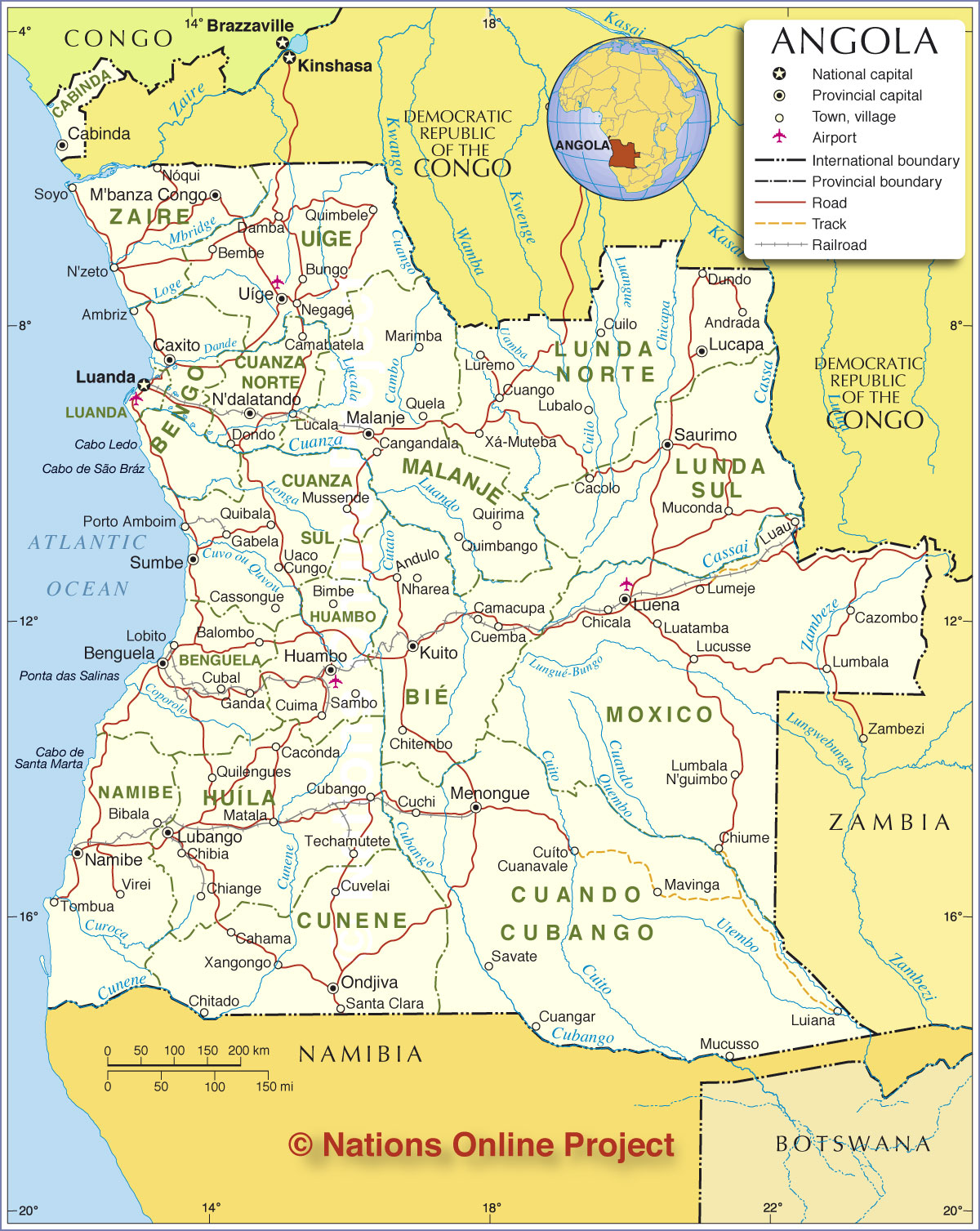 Administrative Map Of Angola Nations Online Project