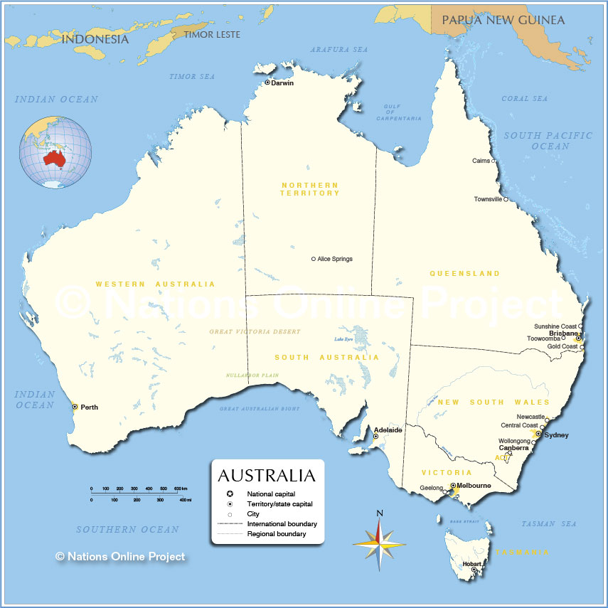 is Hvert år At redigere Administrative Map of Australia (855px) - Nations Online Project