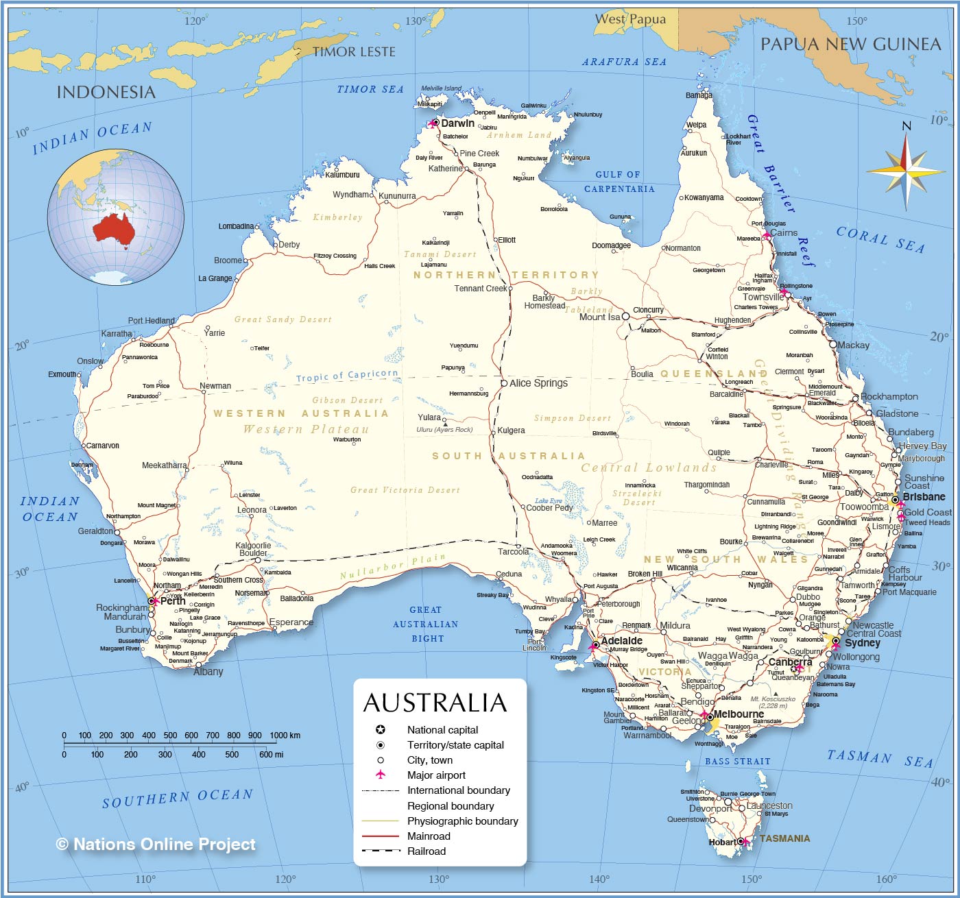 map of australia with cities Map Of Australia Nations Online Project