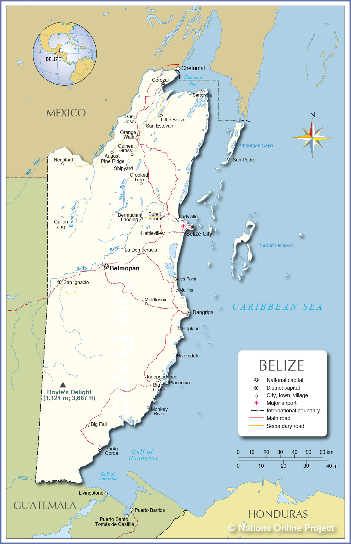 belize on the map Political Map Of Belize Nations Online Project belize on the map