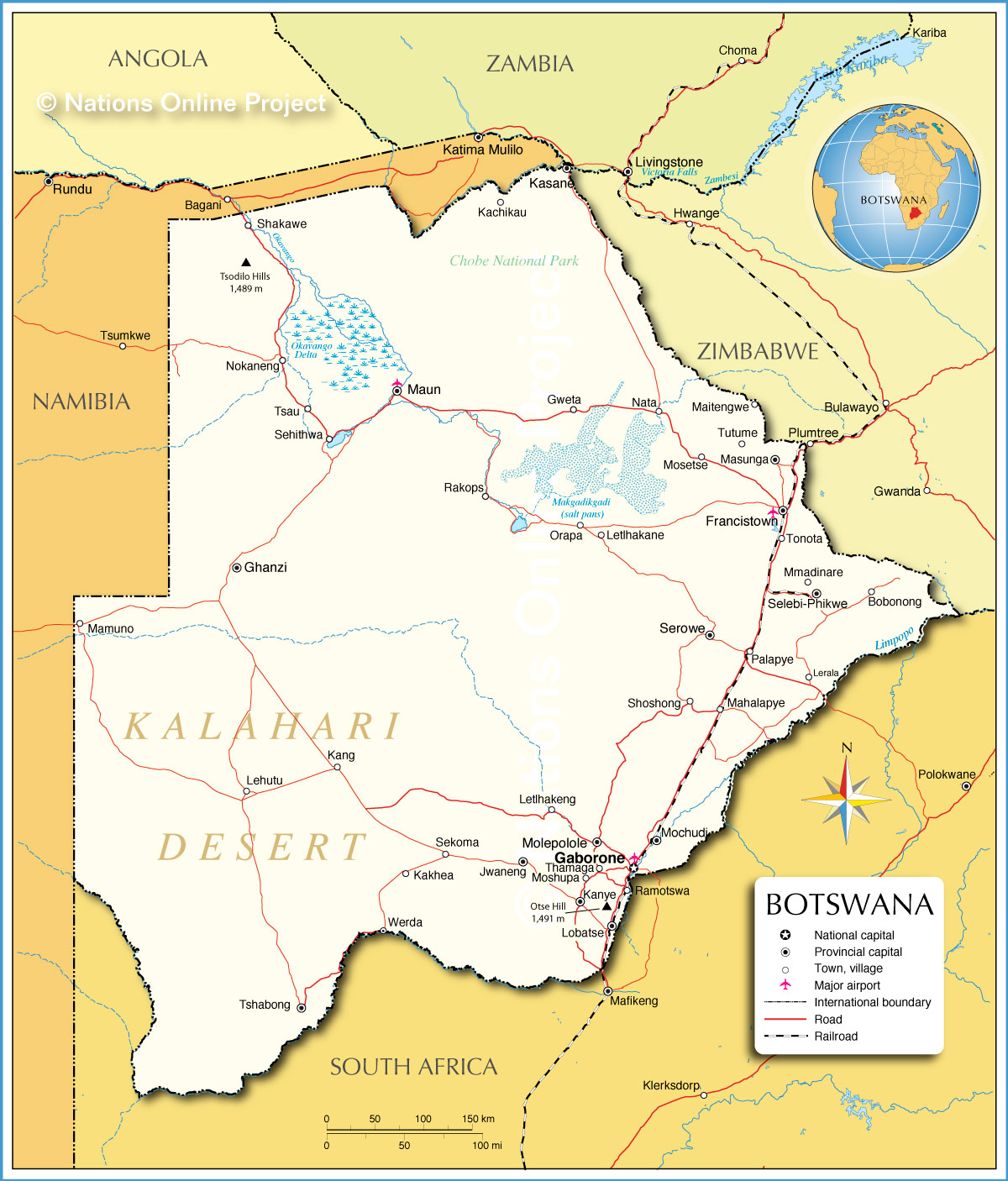 Map Of Botswana Nations Online Project