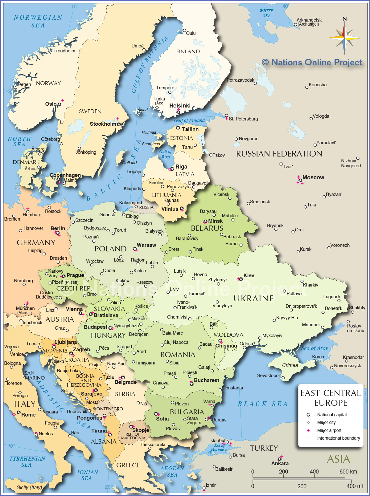 Political Map of Central and Eastern  Europe  Nations 