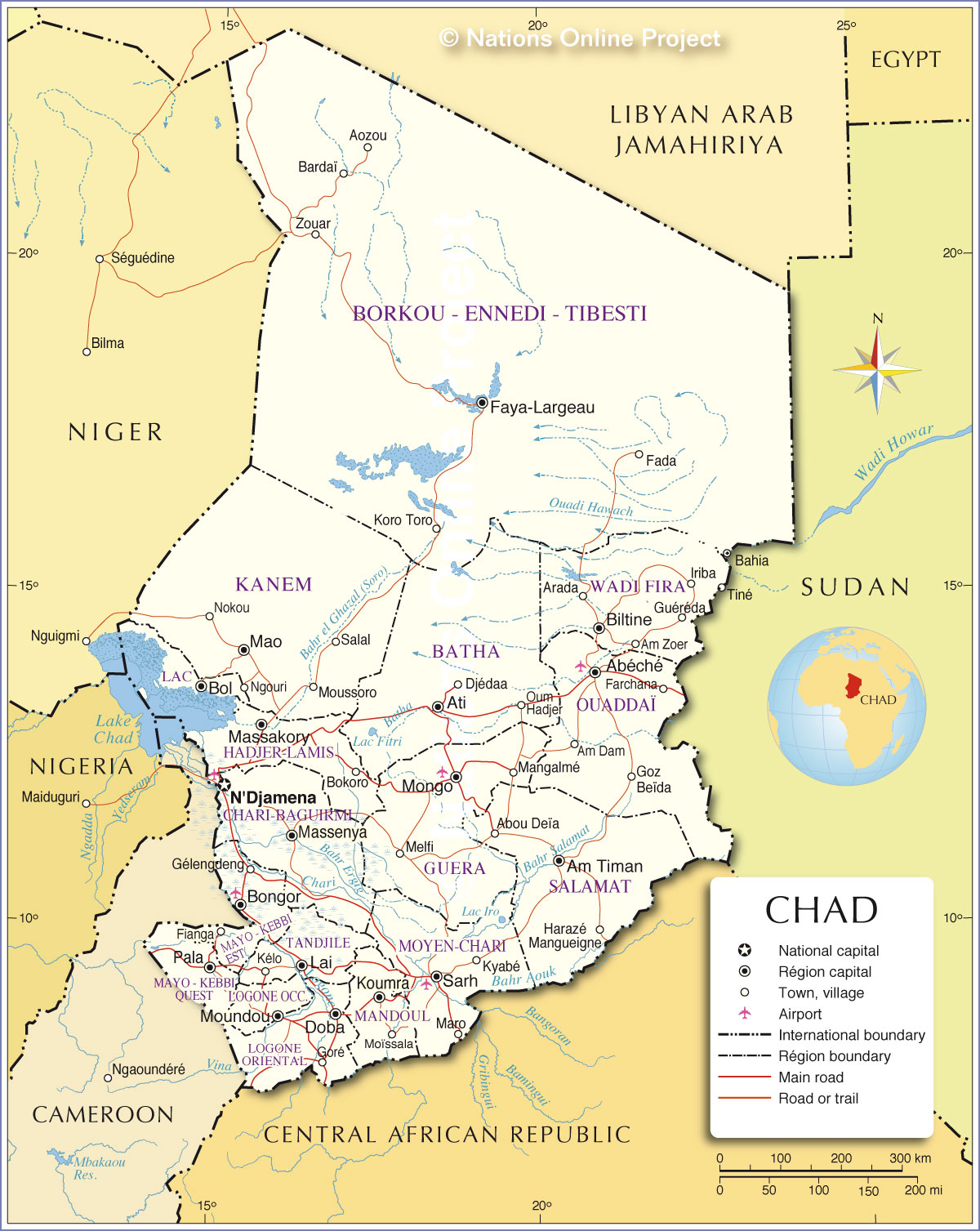 Map Of Chad Africa Political Map of Chad   Nations Online Project