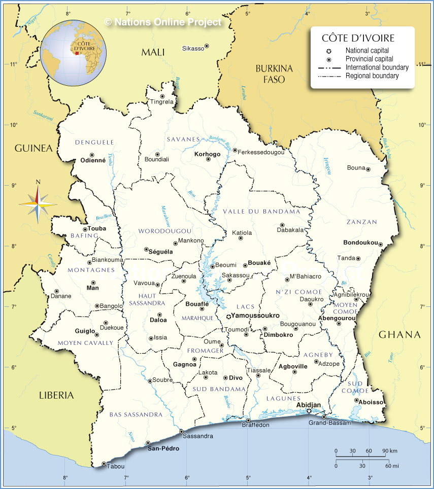 Administrative Map of Côte d'Ivoire