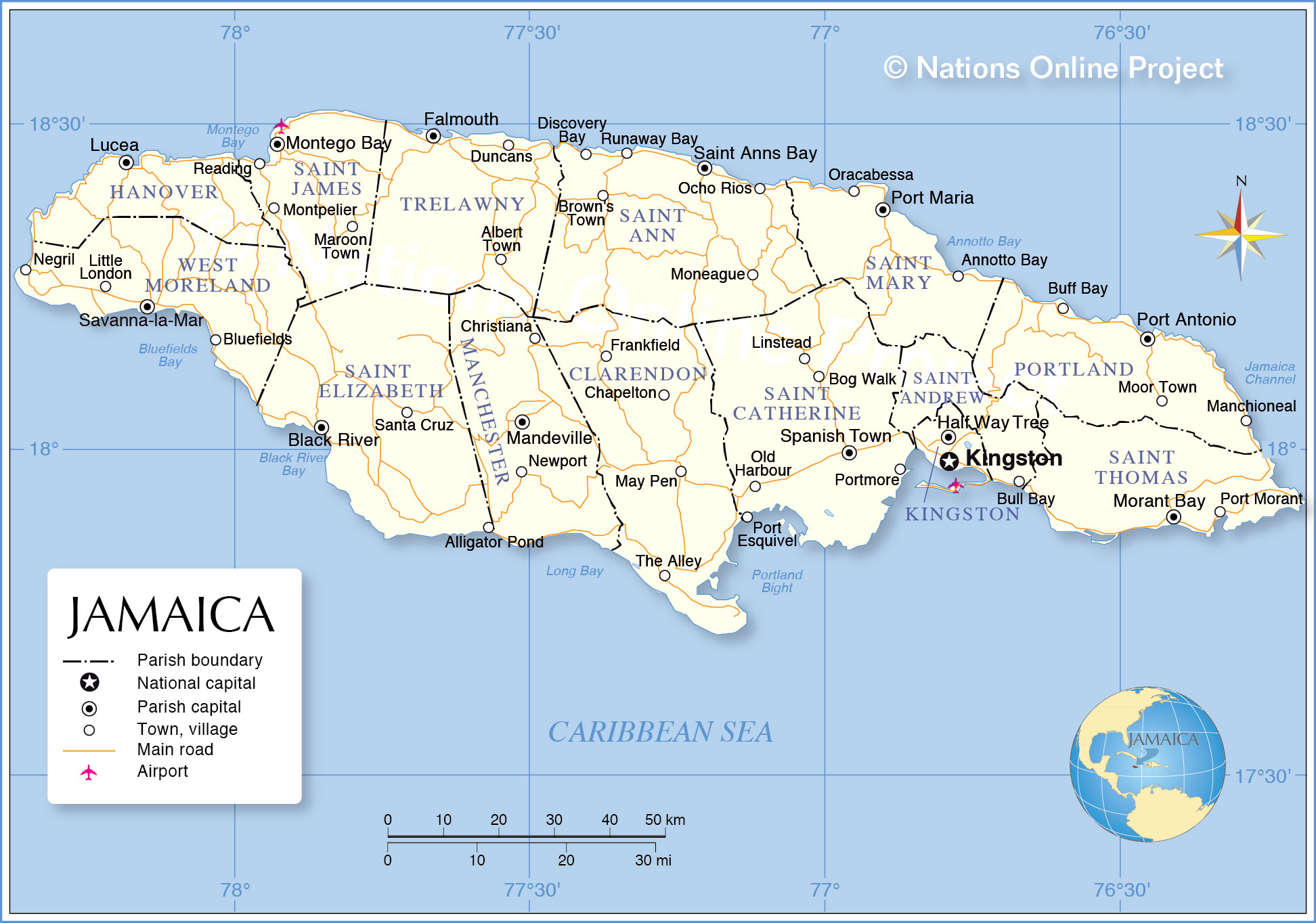 a map of jamaica Administrative Map Of Jamaica Nations Online Project a map of jamaica