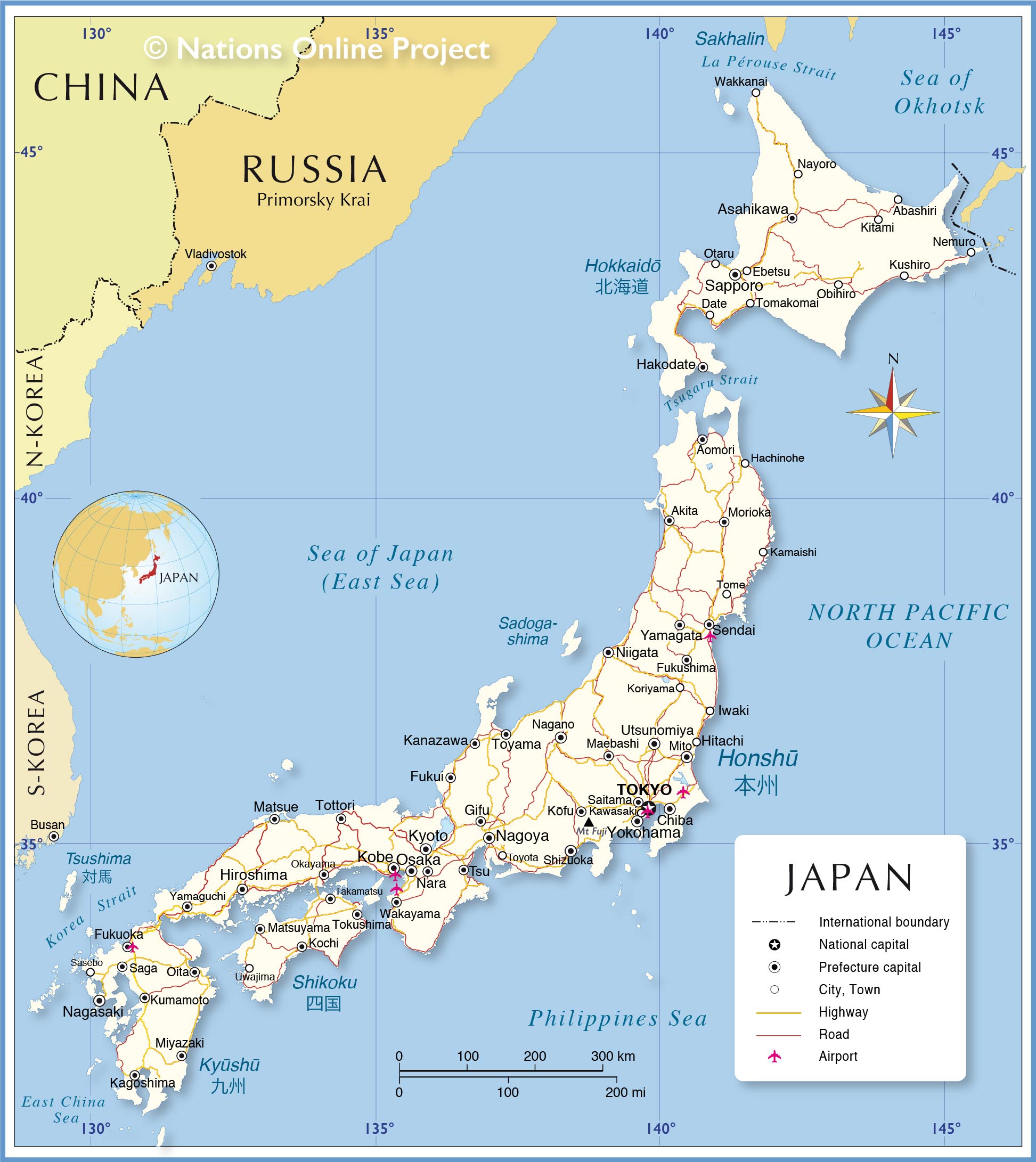 Political Map of Japan's main islands.