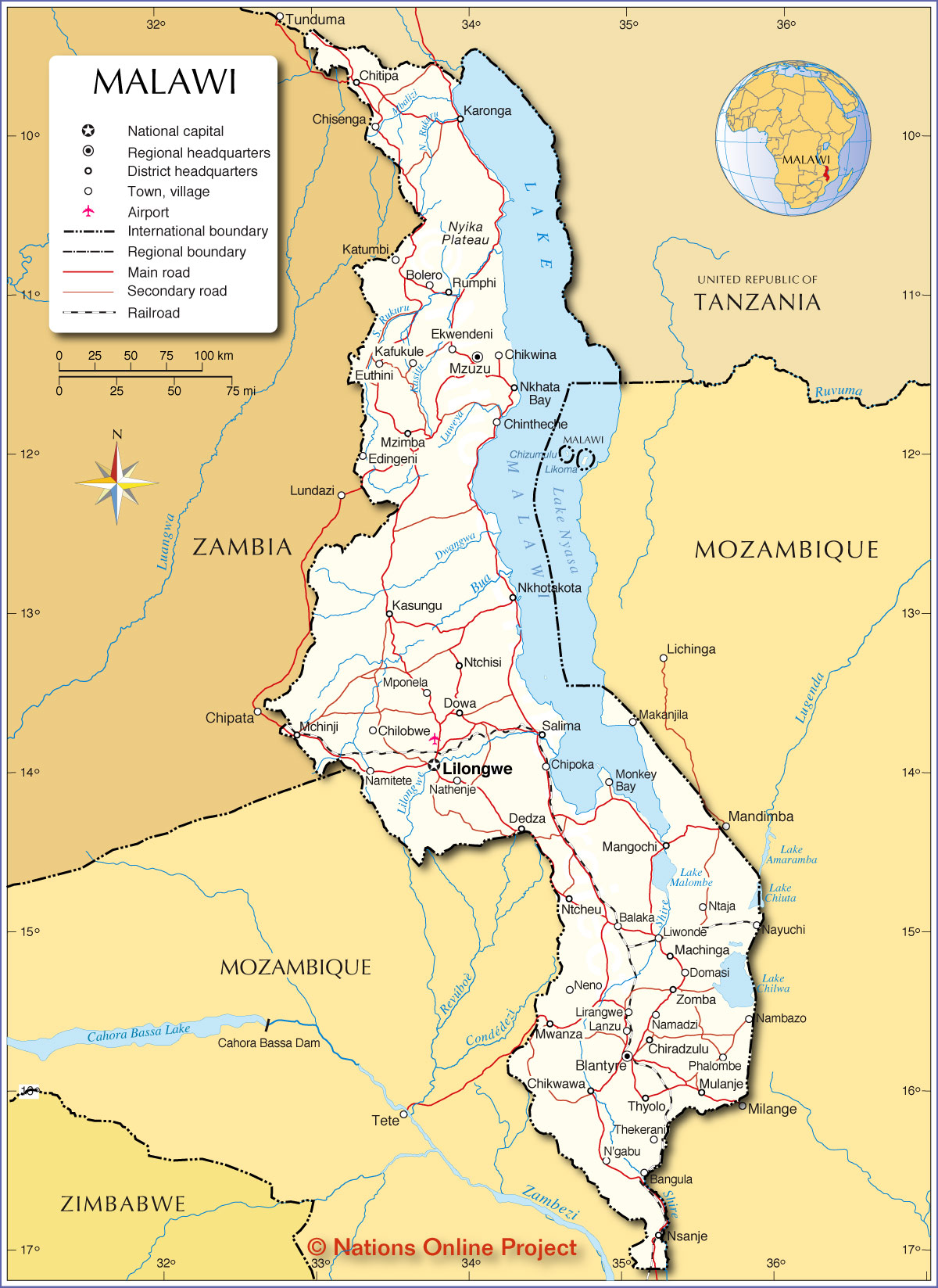 Political Map Of Malawi