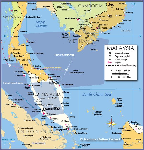 Mh 370 Search Area Maps Of Peninsular Malaysia And Surrounding