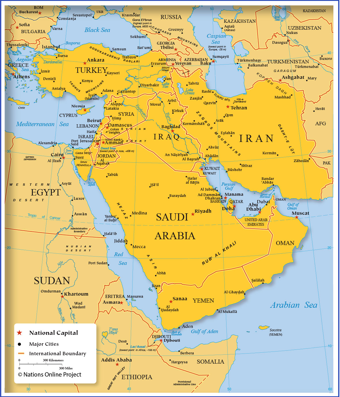 Map Of Western Asia And The Middle East Nations Online Project