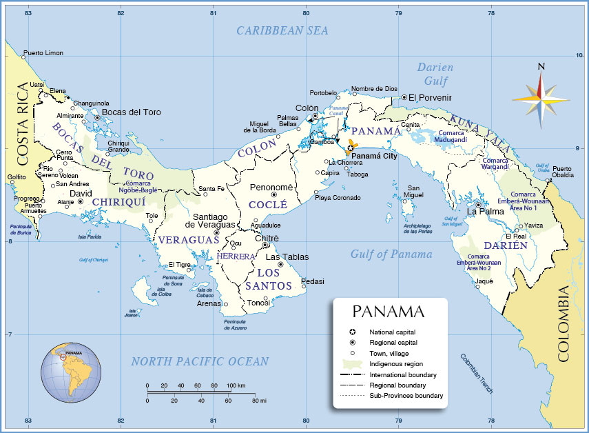 Map of Los Santos province in Panama.