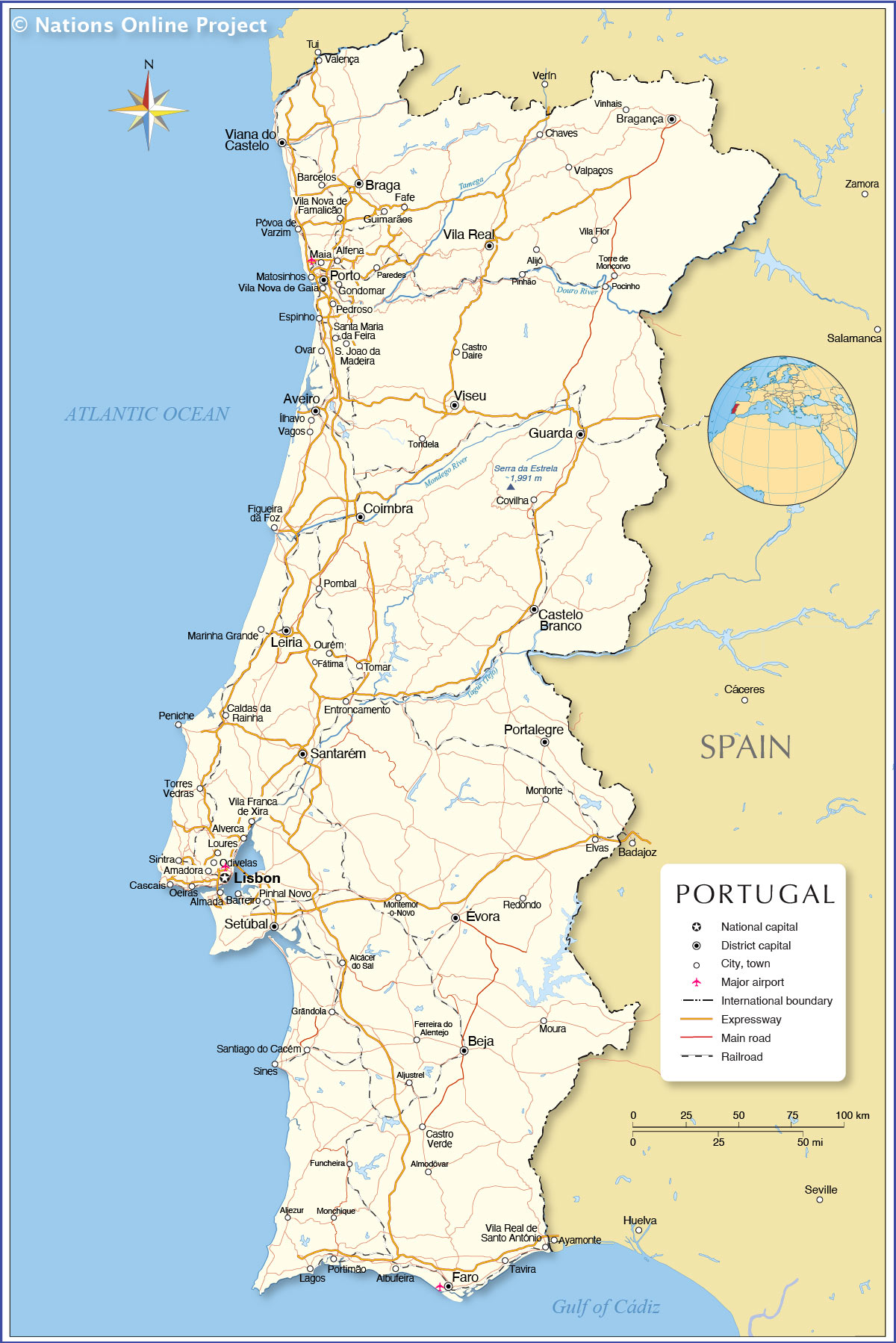 Districts of Portugal. Map of Regional Country Administrative