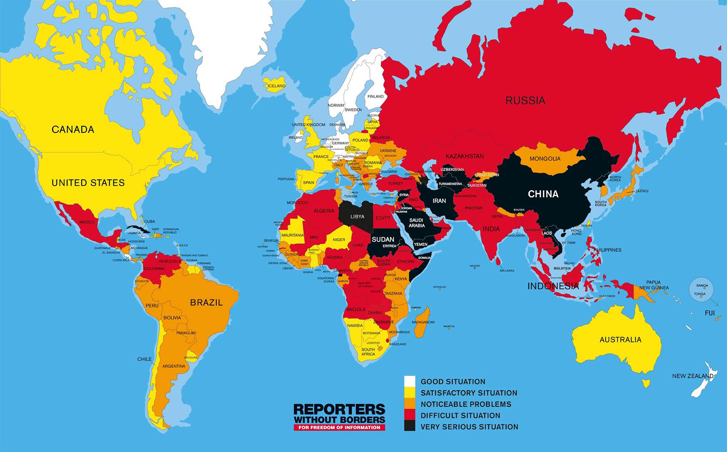 world map of press freedom 2016