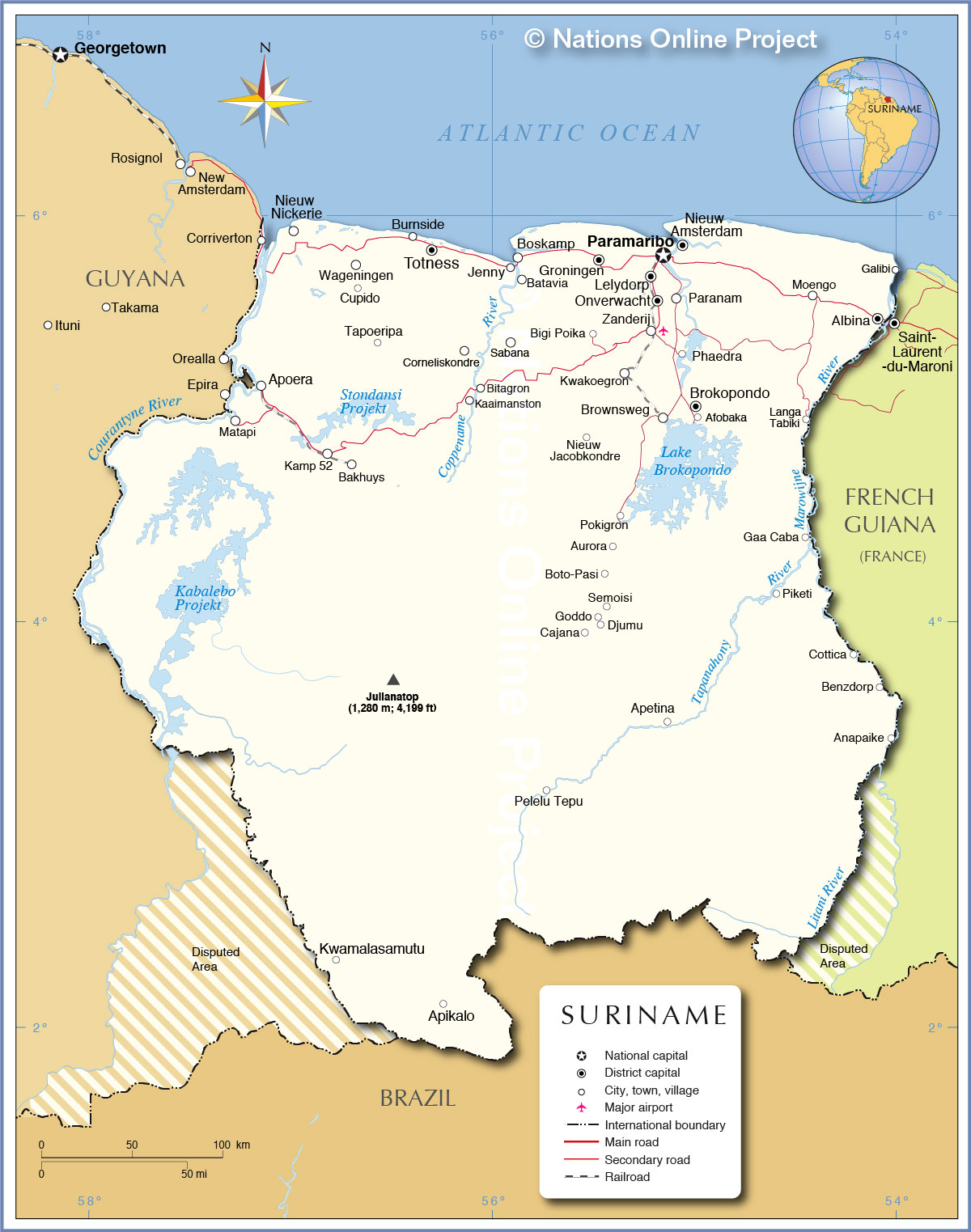 Par Bo Suriname Map Large Detailed Map Of Suriname With Cities And 